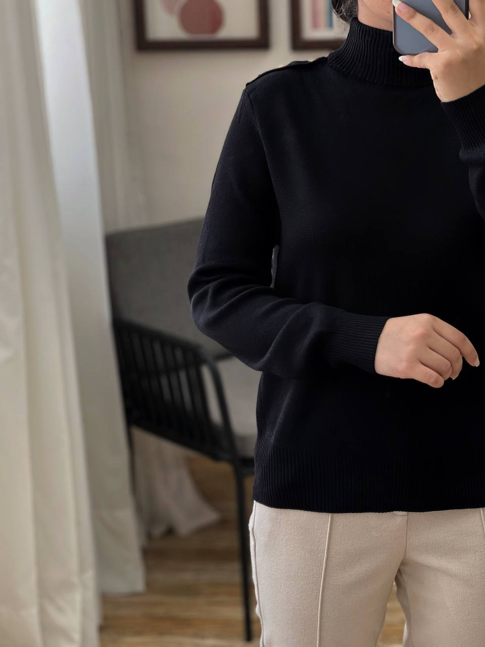 پلیور بافت یقه اسکی مشکی کد 3024