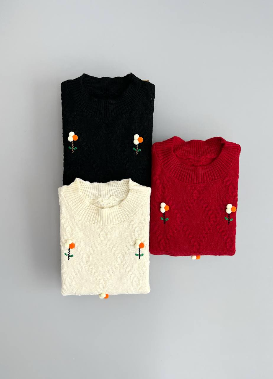 پلیور بافت گلدوزی گل برجسته کد 3027