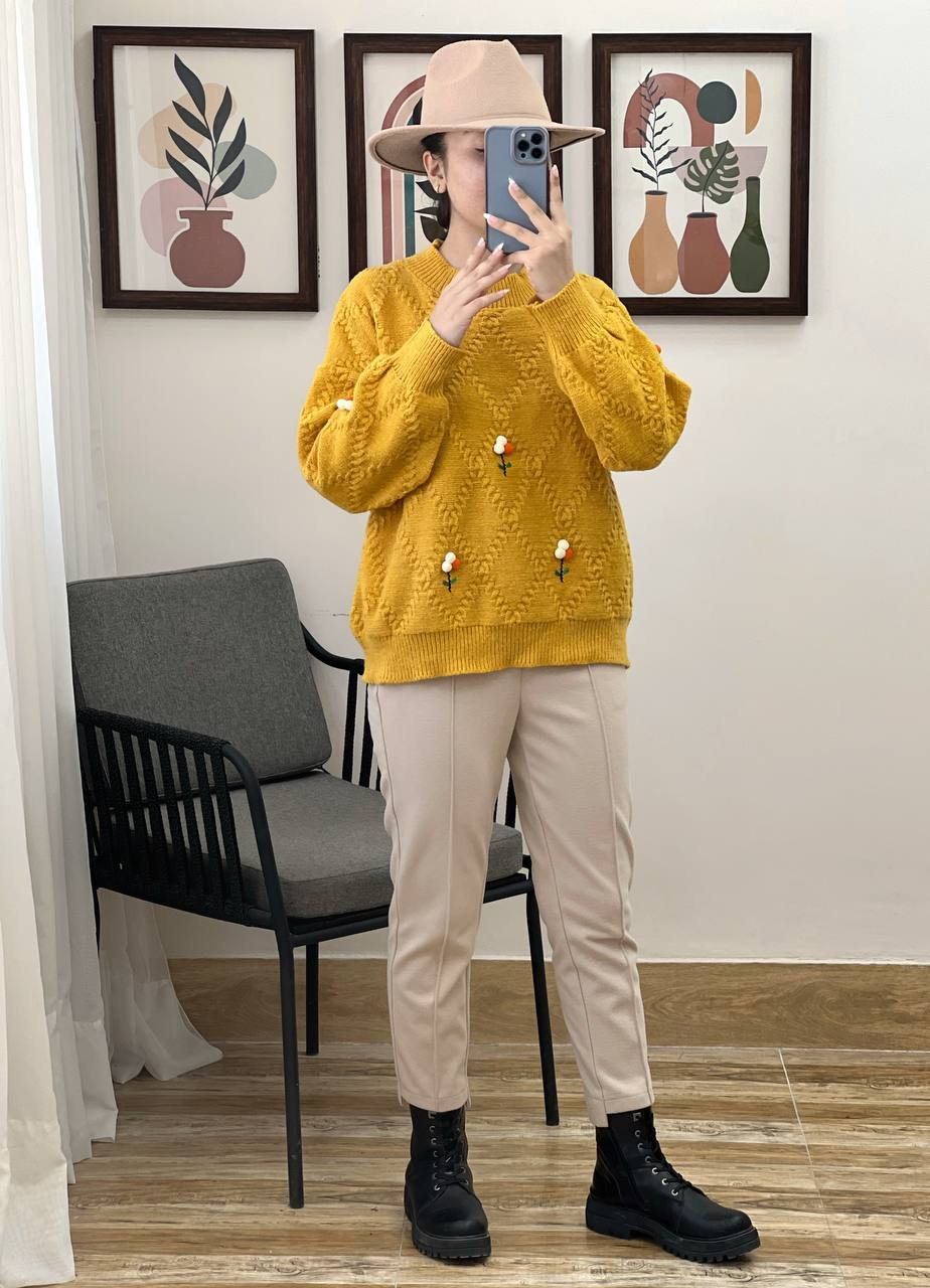 پلیور بافت گلدوزی گل برجسته کد 3027