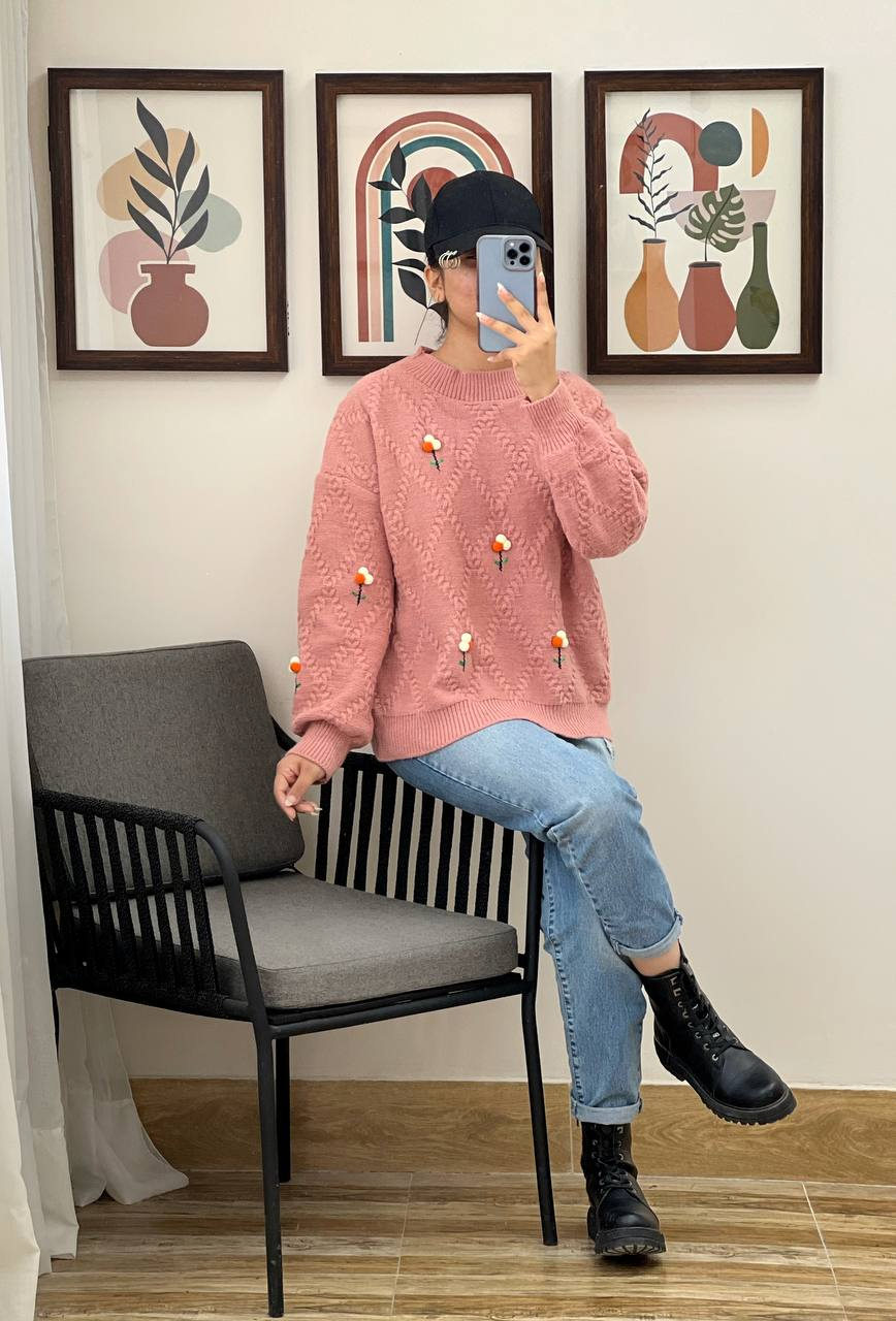 پلیور بافت گلدوزی گل برجسته کد 3027