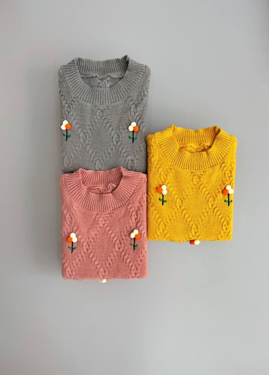 پلیور بافت گلدوزی گل برجسته کد 3027