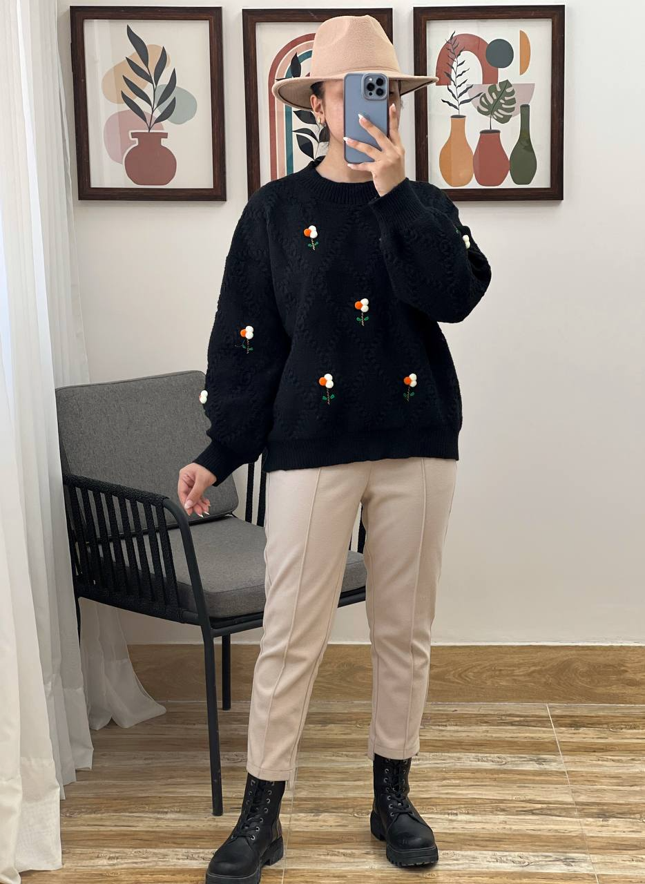 پلیور بافت گلدوزی گل برجسته کد 3027