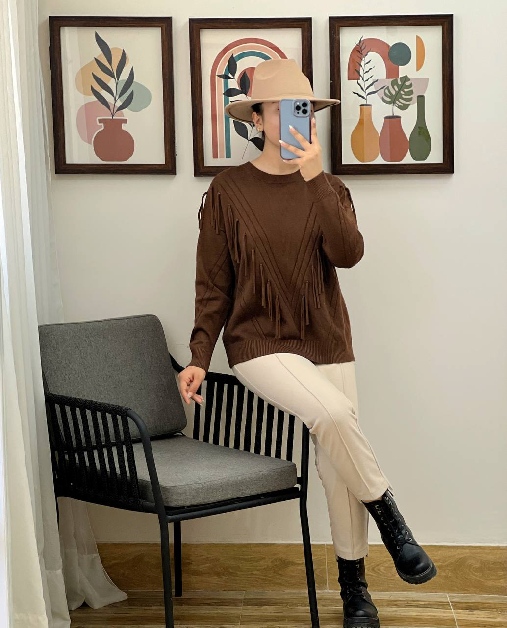 پلیور بافت ریشه ای یقه گرد کد 3030