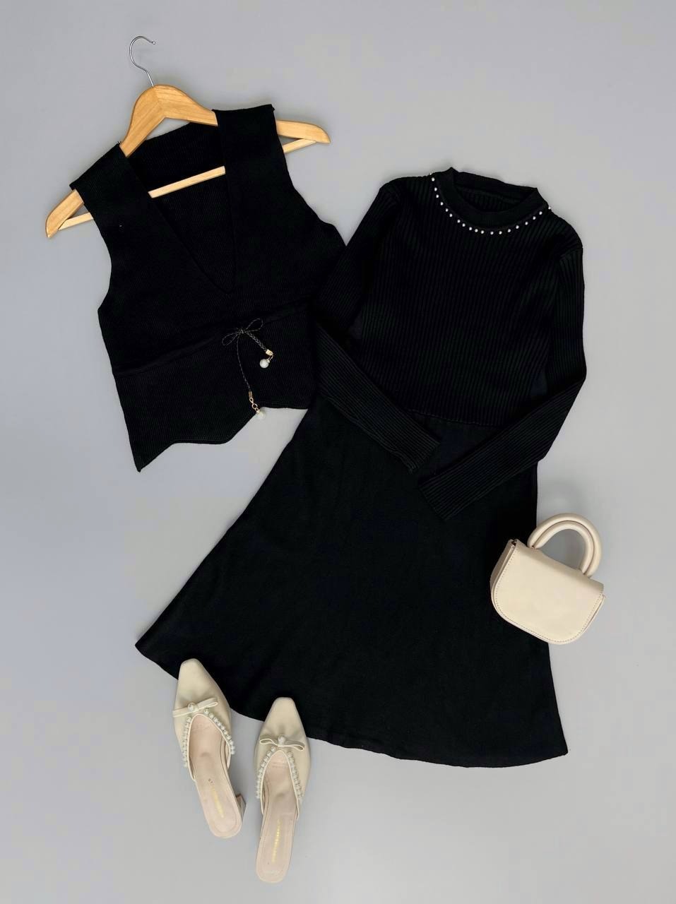 ست تونیک و رویی مشکی کد 3033