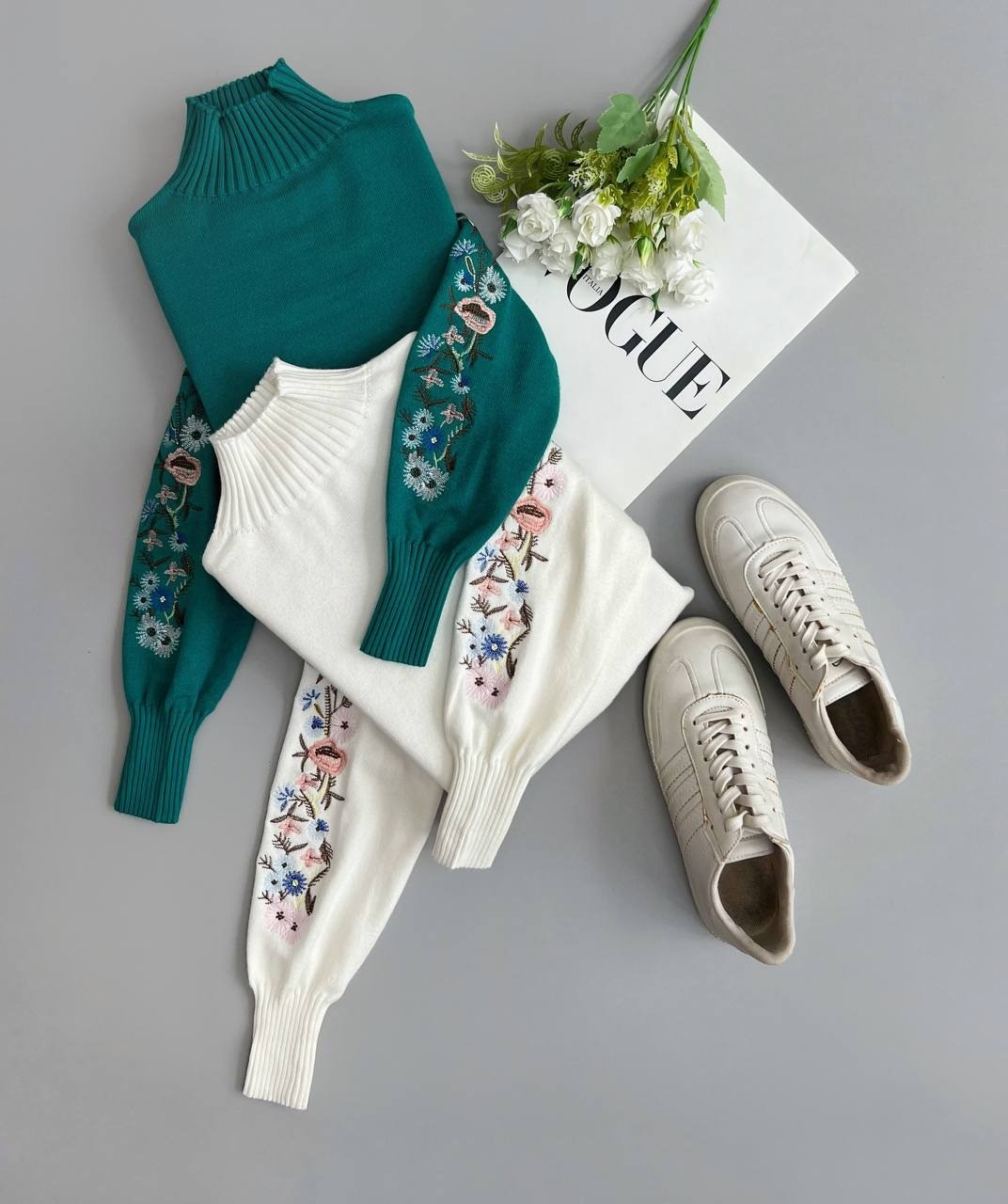 پلیور بافت آستین گلدوزی پنج رنگ کد 3037