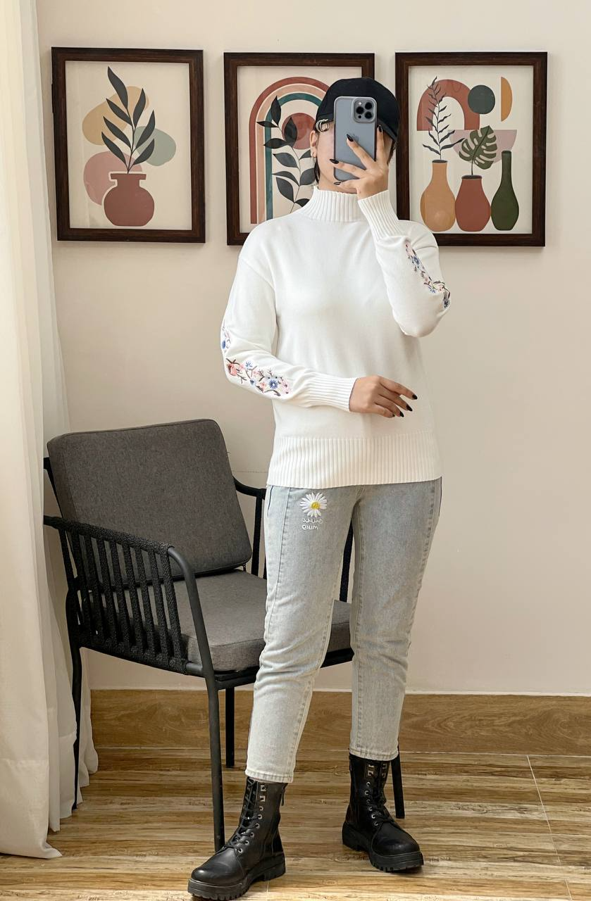 پلیور بافت آستین گلدوزی پنج رنگ کد 3037