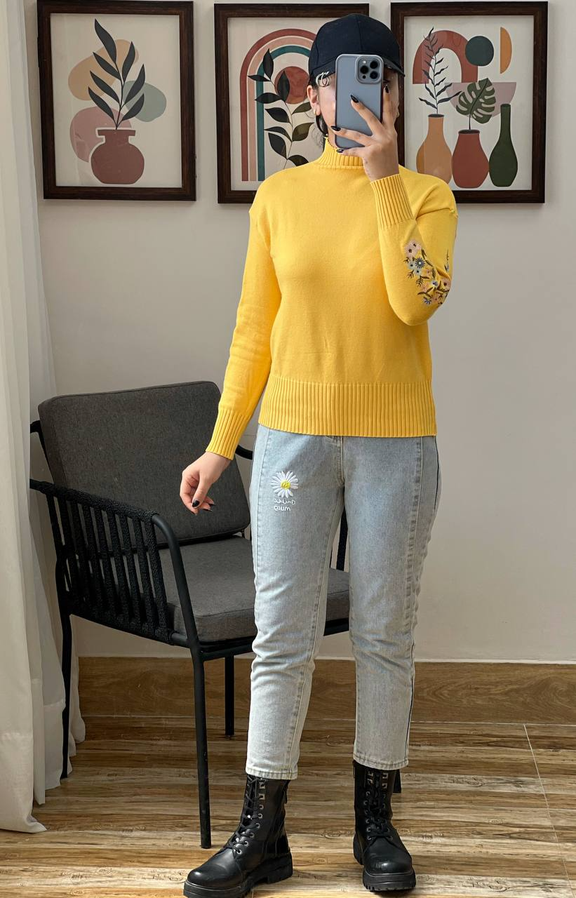 پلیور بافت آستین گلدوزی پنج رنگ کد 3037