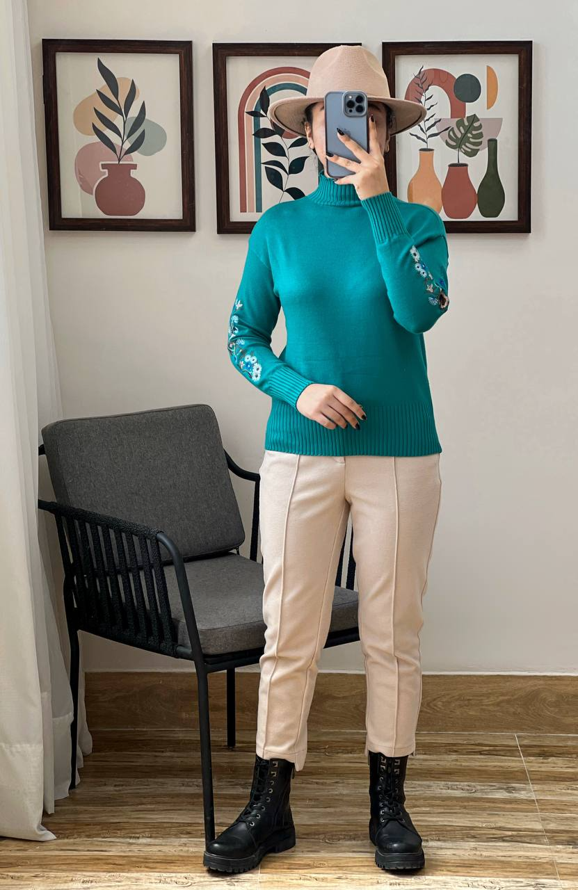 پلیور بافت آستین گلدوزی پنج رنگ کد 3037