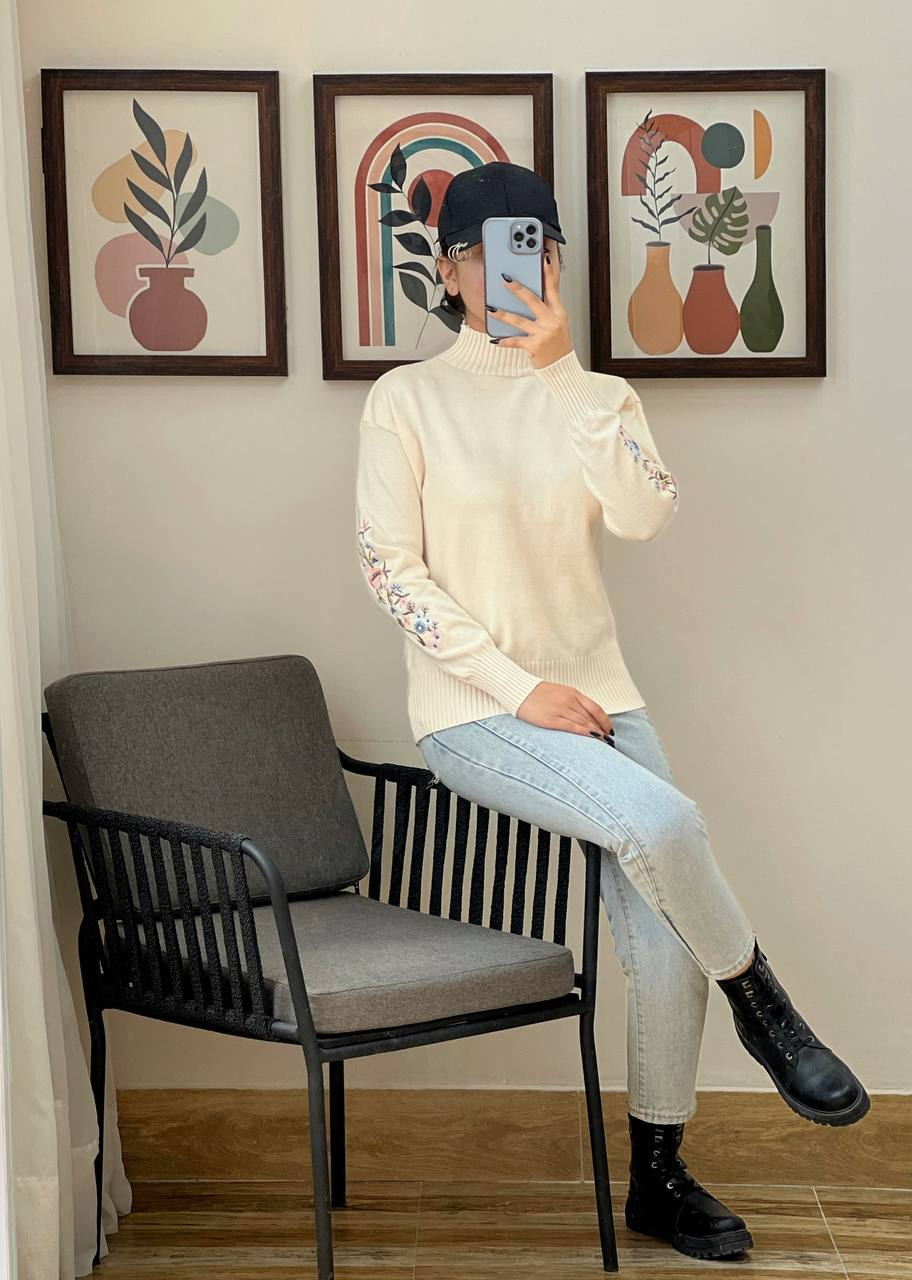 پلیور بافت آستین گلدوزی پنج رنگ کد 3037