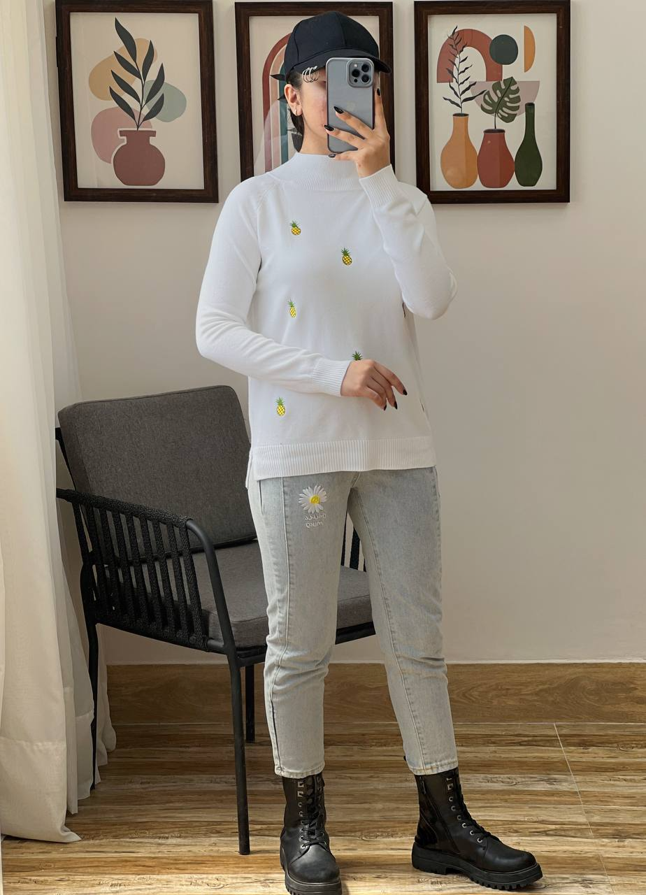 پلیور بافت گلدوزی شده اناناس کد 3038
