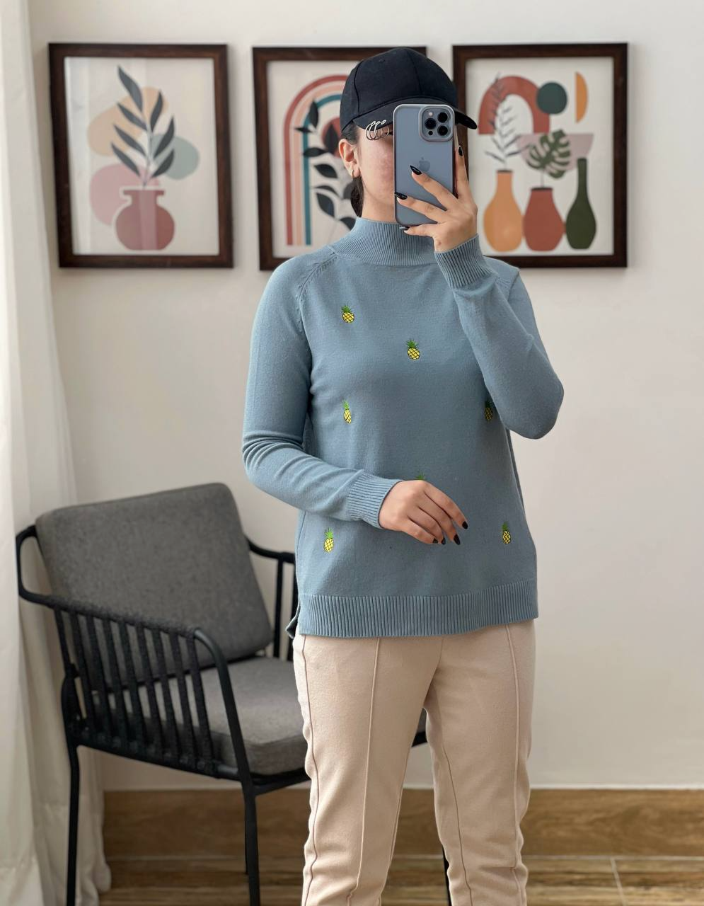 پلیور بافت گلدوزی شده اناناس کد 3038