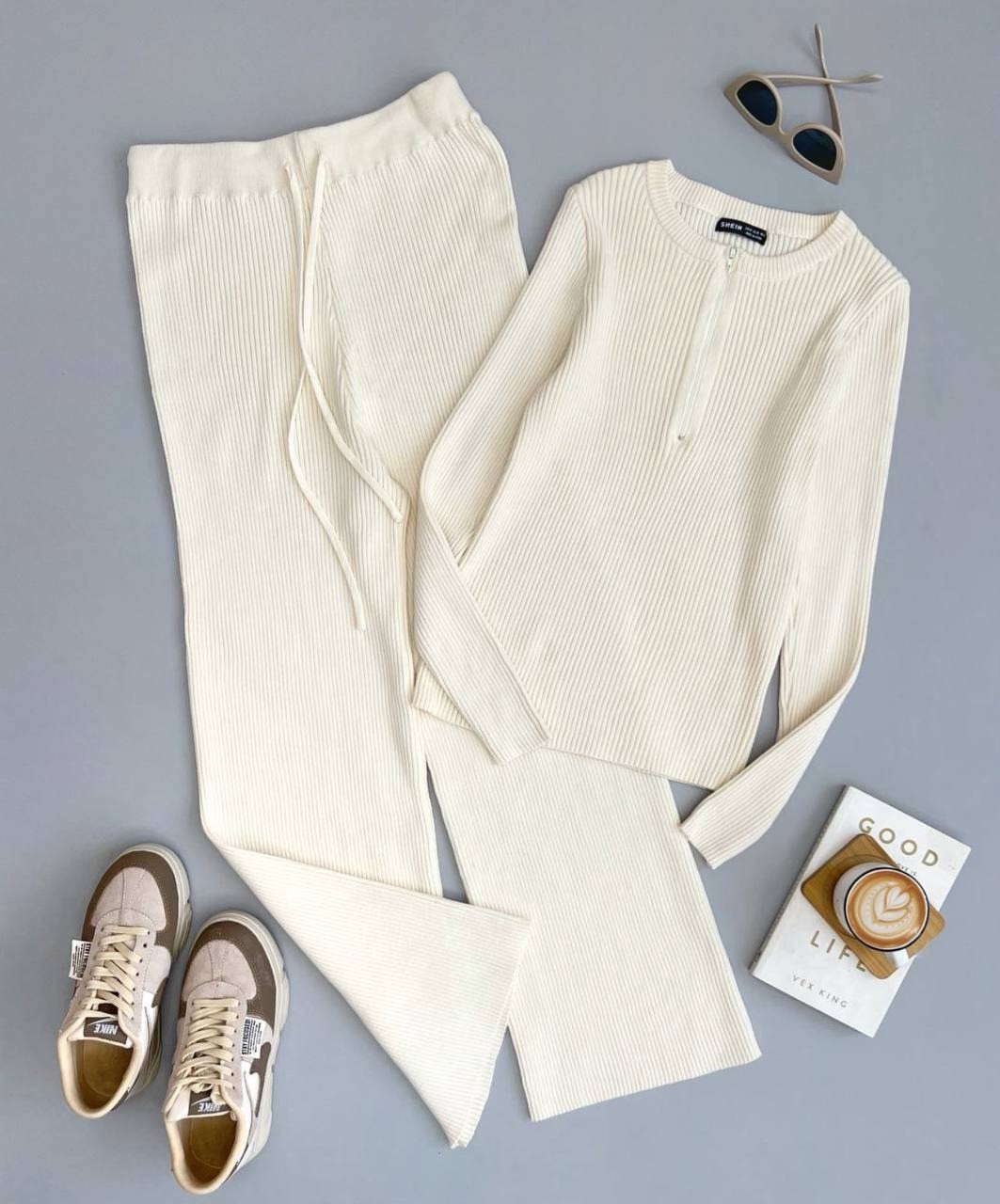 ست پلیور و شلوار بافت تکرنگ کد 3040