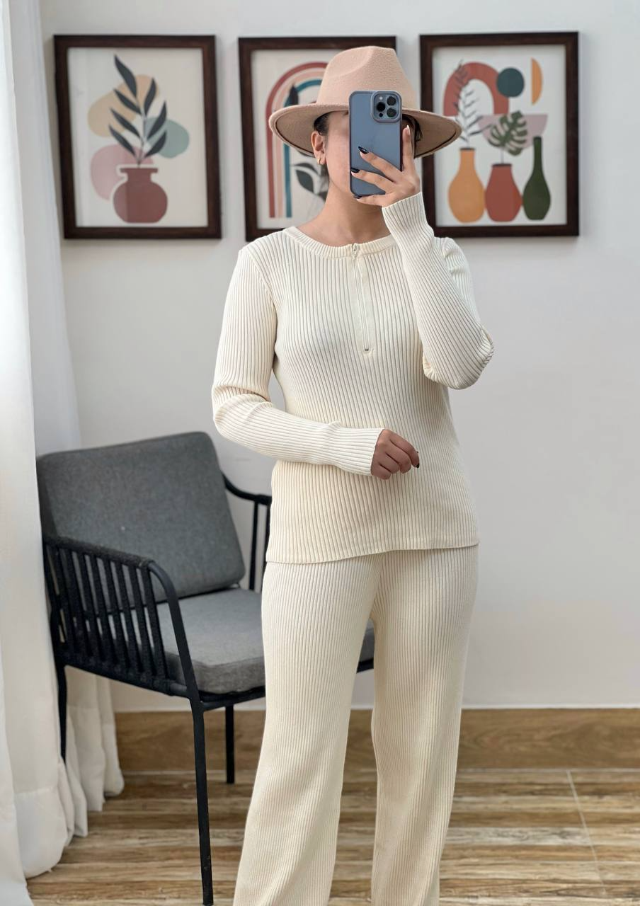 ست پلیور و شلوار بافت تکرنگ کد 3040