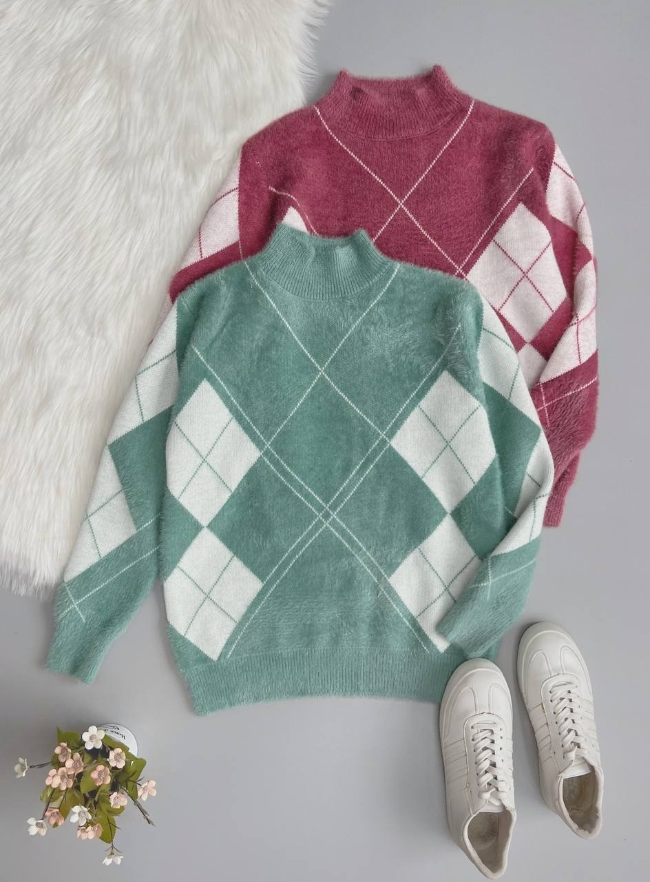 پلیور بافت موهر دار لوزی کد 3041