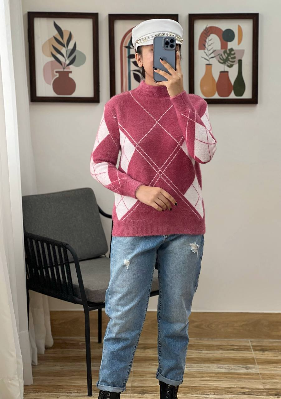 پلیور بافت موهر دار لوزی کد 3041