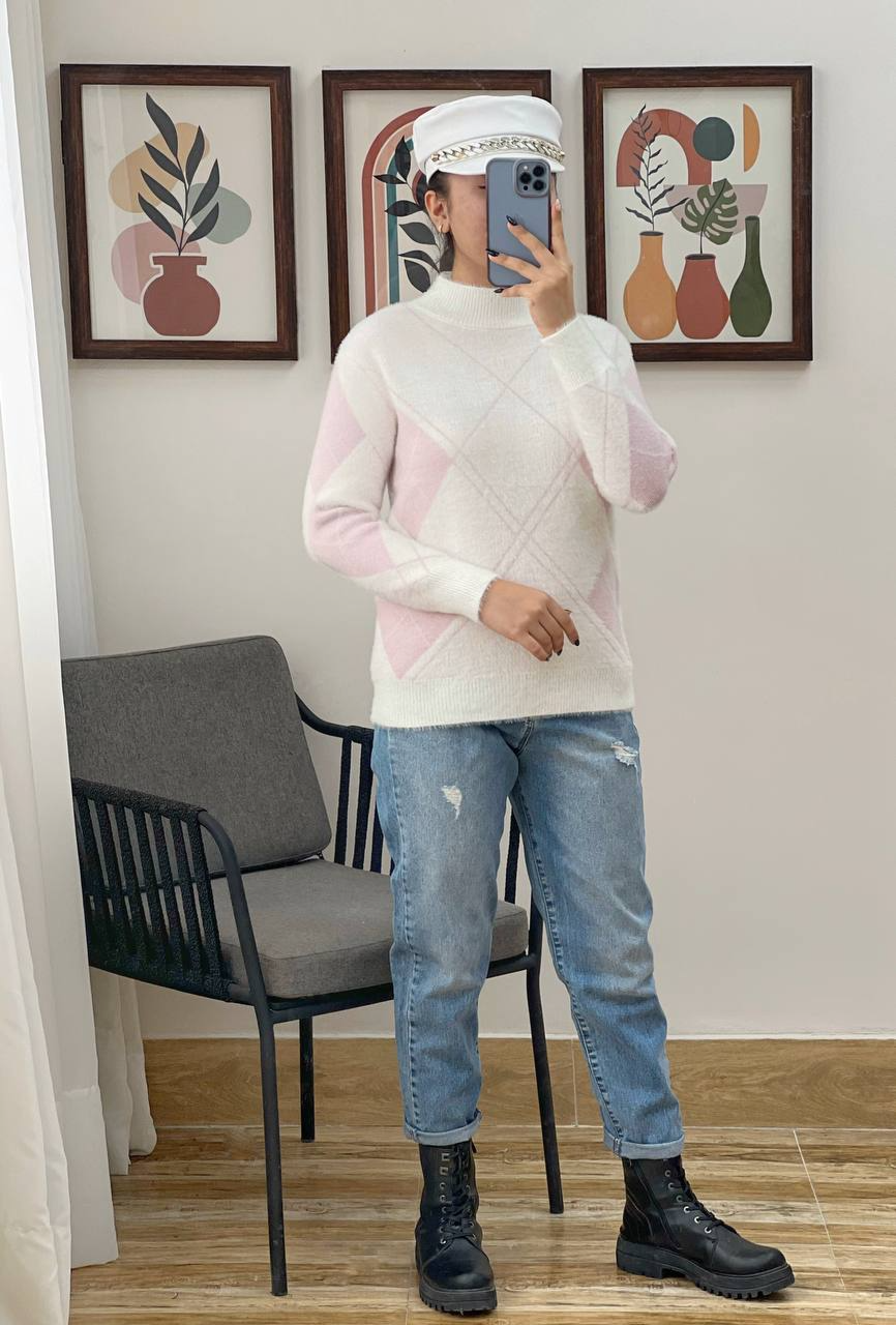 پلیور بافت موهر دار لوزی کد 3041