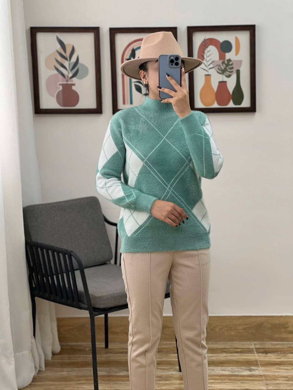 پلیور بافت موهر دار لوزی کد 3041