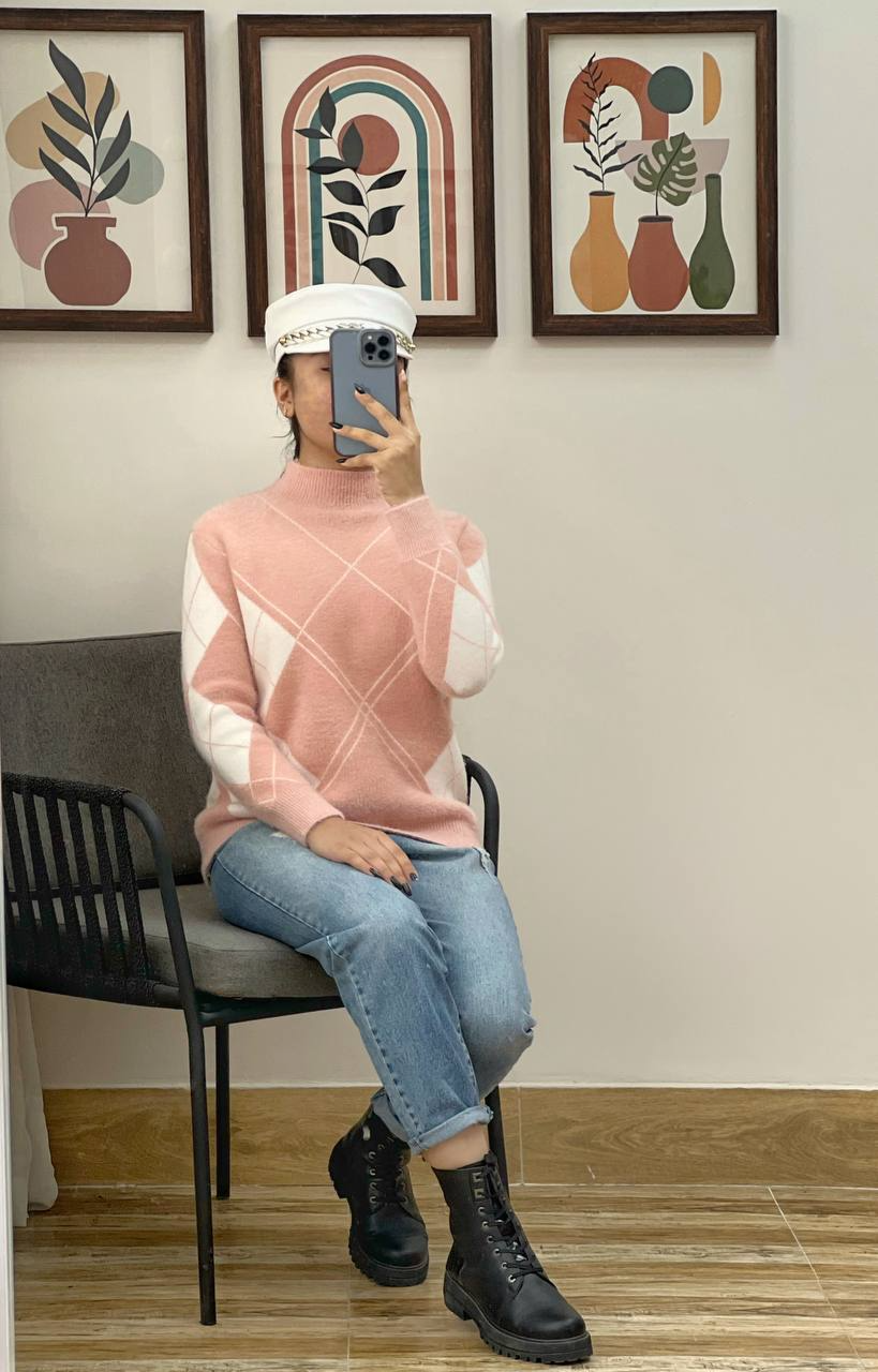 پلیور بافت موهر دار لوزی کد 3041