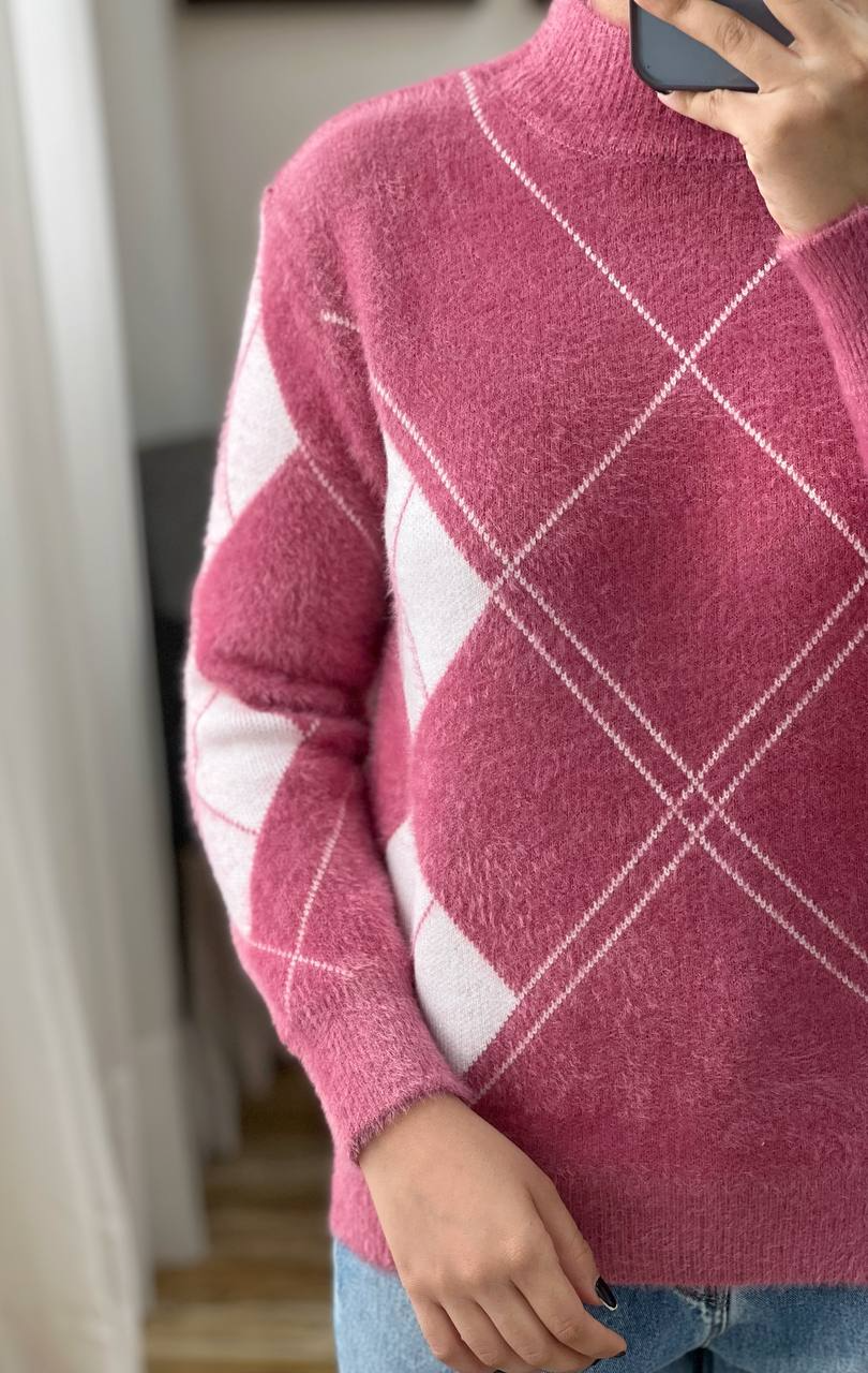 پلیور بافت موهر دار لوزی کد 3041