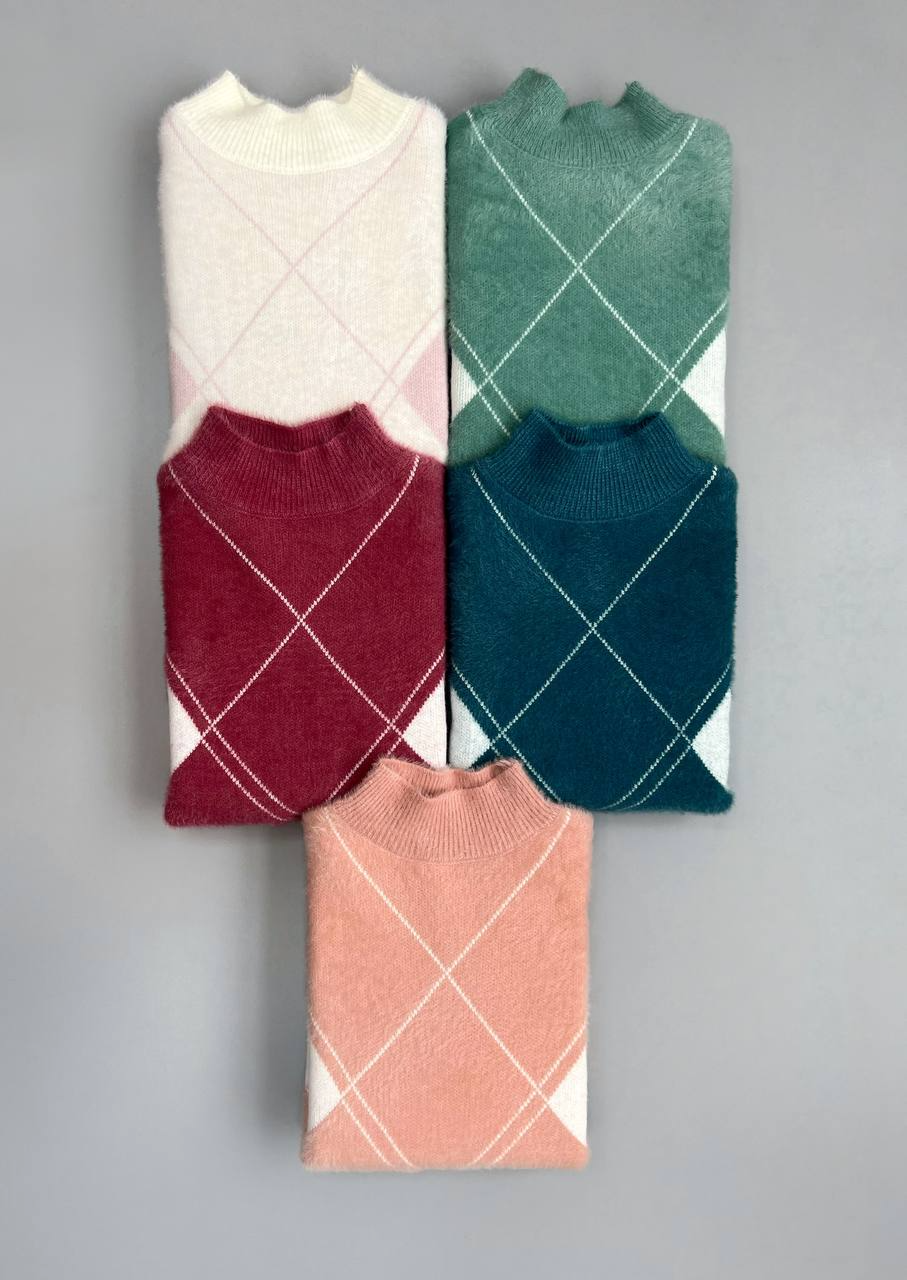 پلیور بافت موهر دار لوزی کد 3041