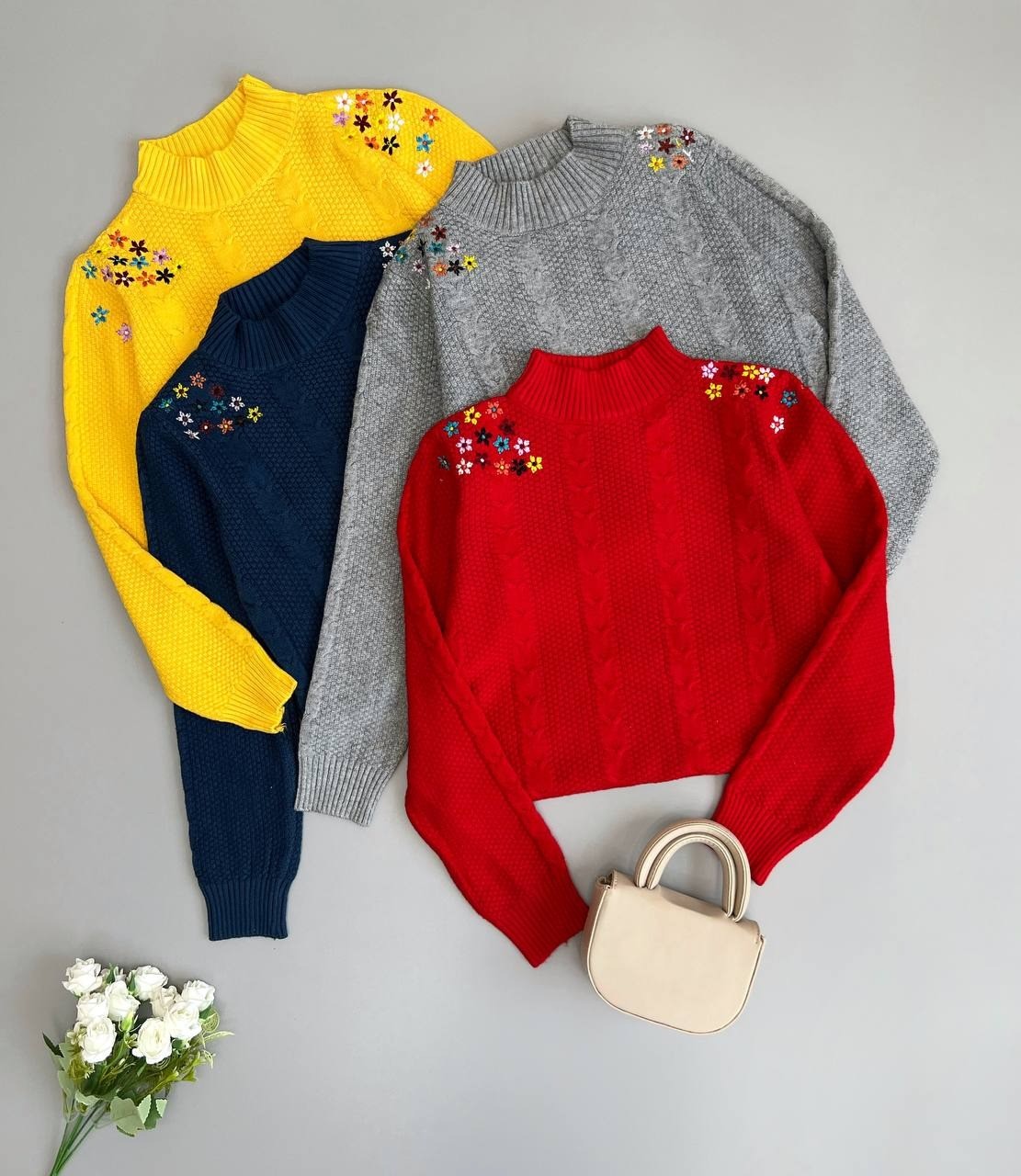 پلیور بافت سرشانه گلدوزی زنجیری کد 3045