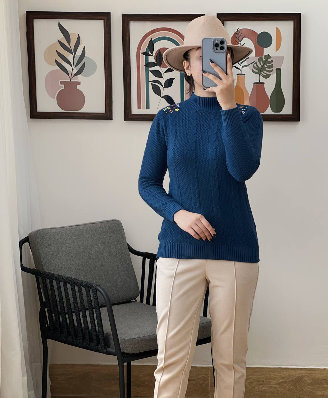 پلیور بافت سرشانه گلدوزی زنجیری کد 3045