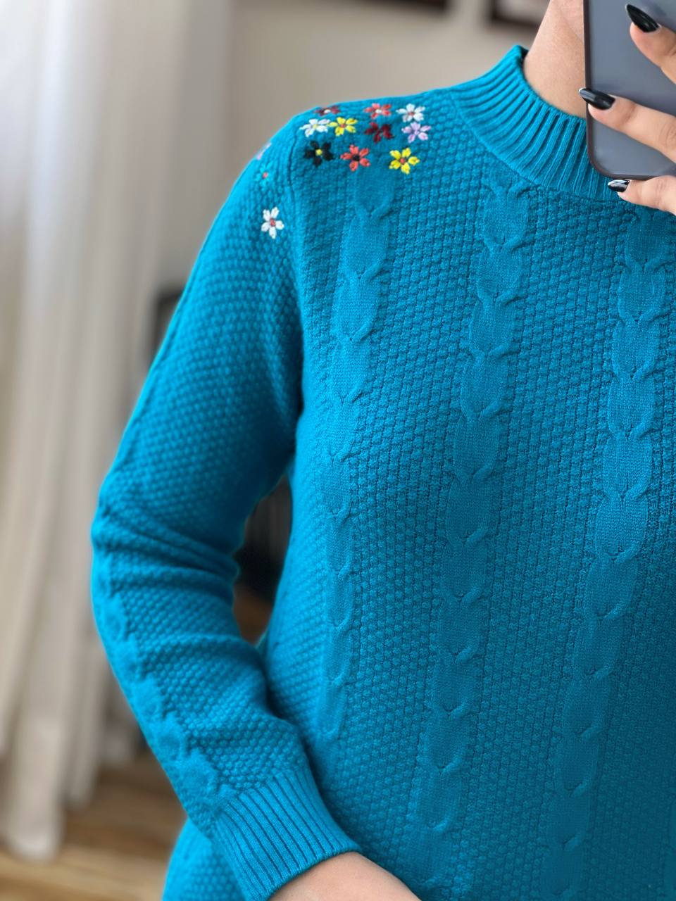 پلیور بافت سرشانه گلدوزی زنجیری کد 3045