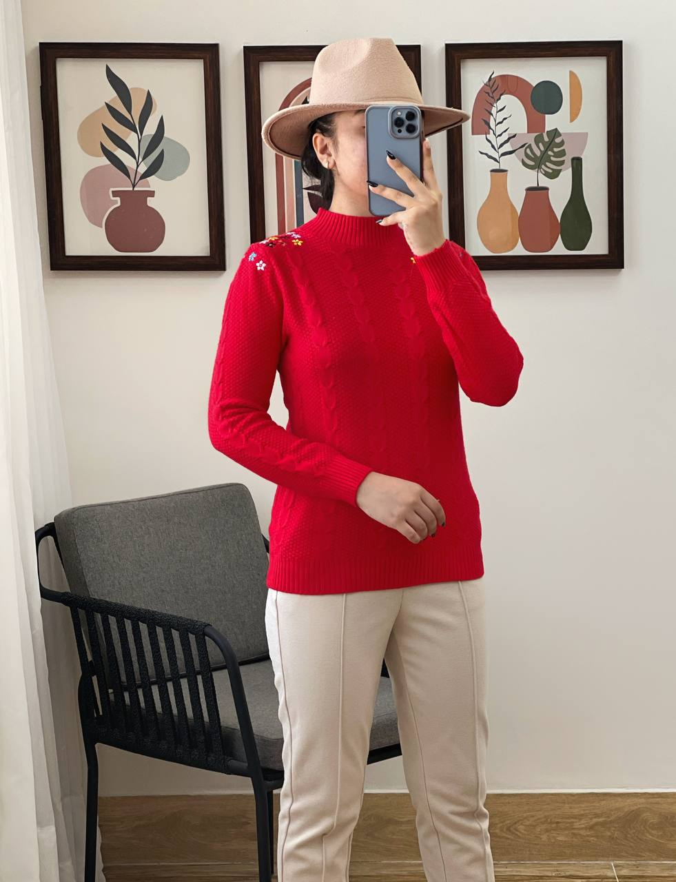 پلیور بافت سرشانه گلدوزی زنجیری کد 3045