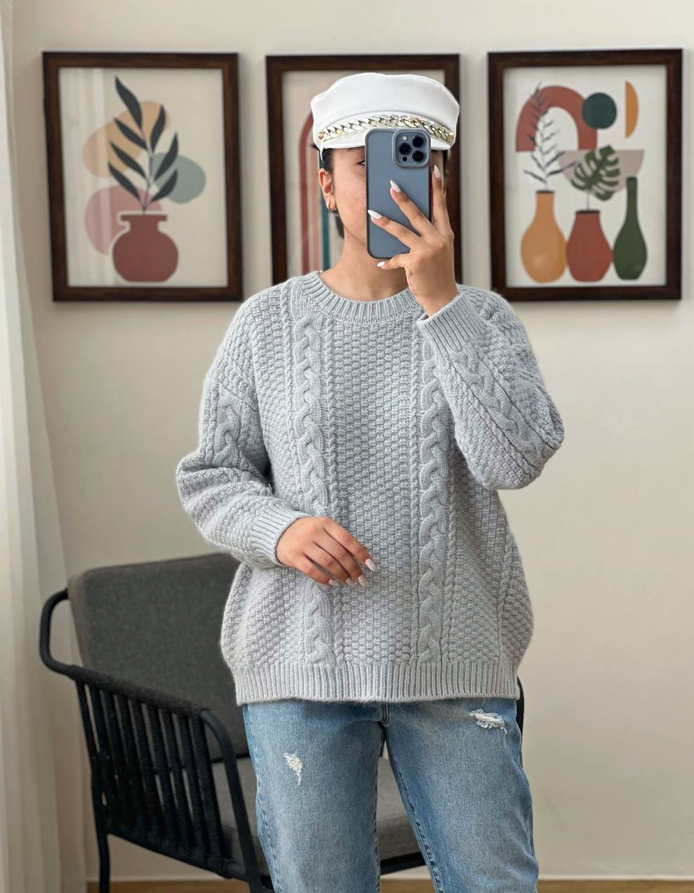 پلیور بافت زنجیری یقه گرد 1 کد 3050