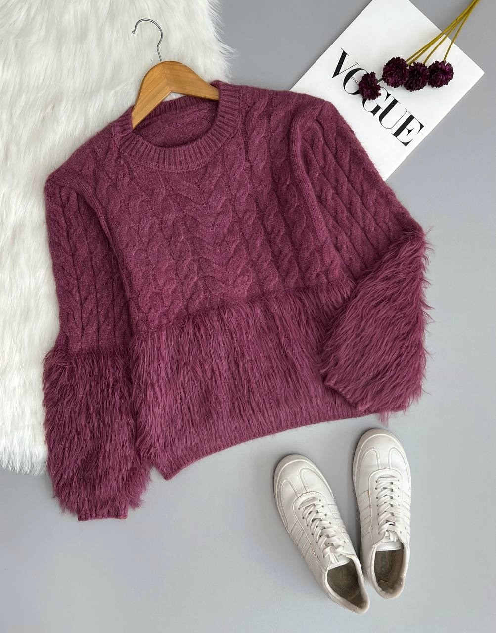 پلیور بافت زنجیری خزدار 1 کد 3052