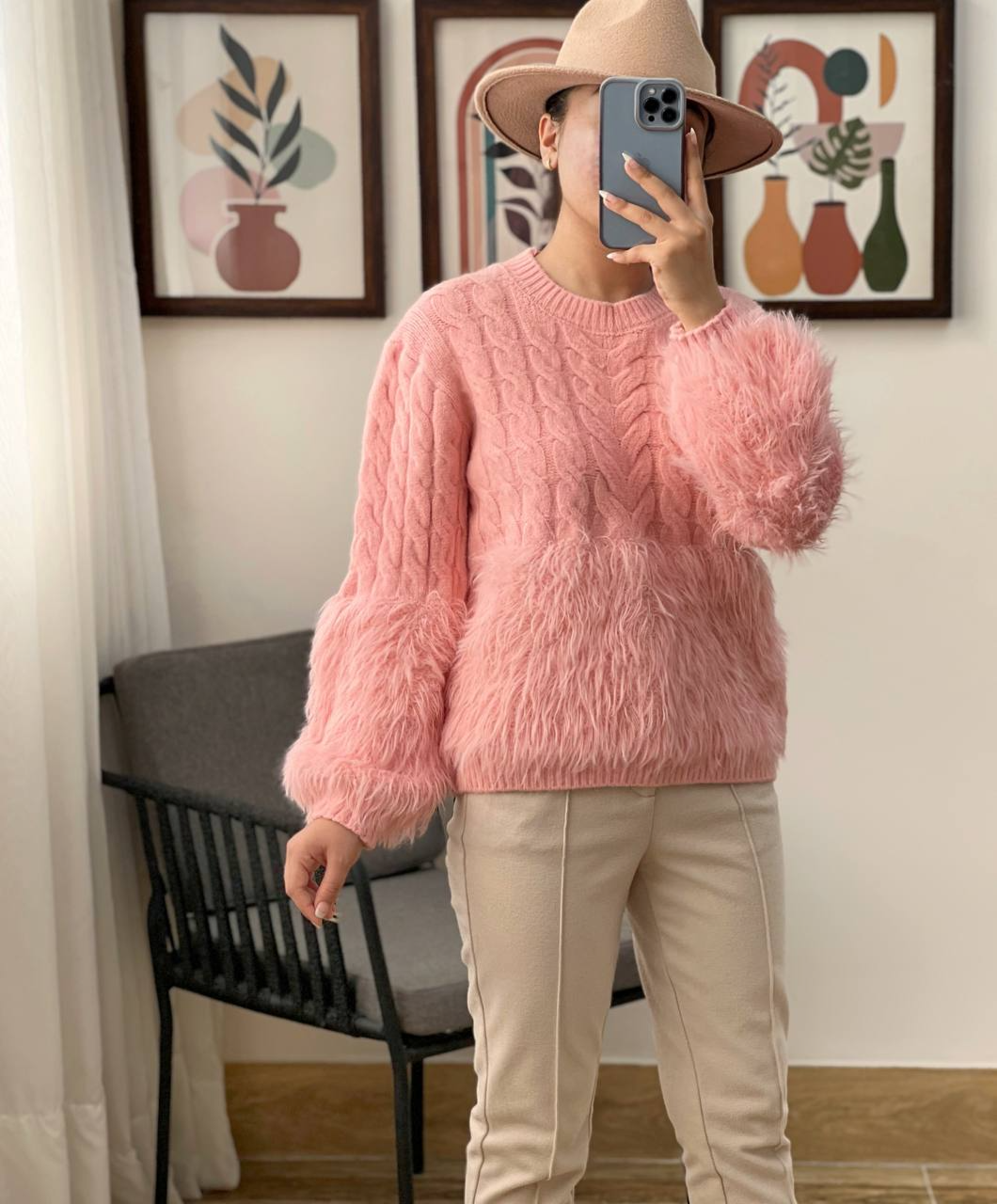 پلیور بافت زنجیری خزدار 1 کد 3052