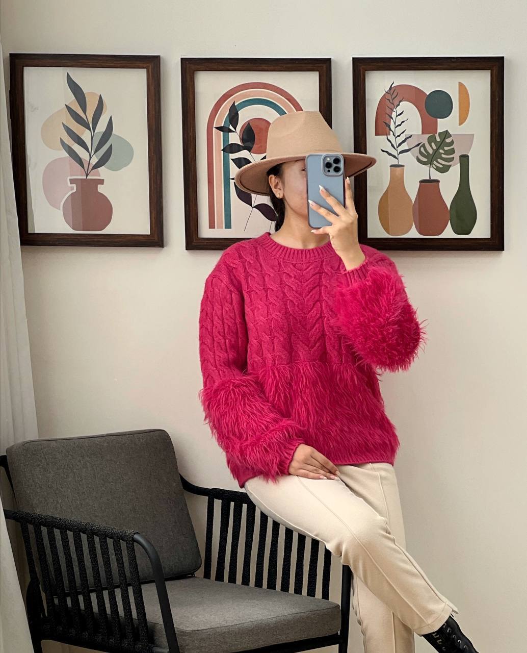 پلیور بافت زنجیری خزدار 1 کد 3052