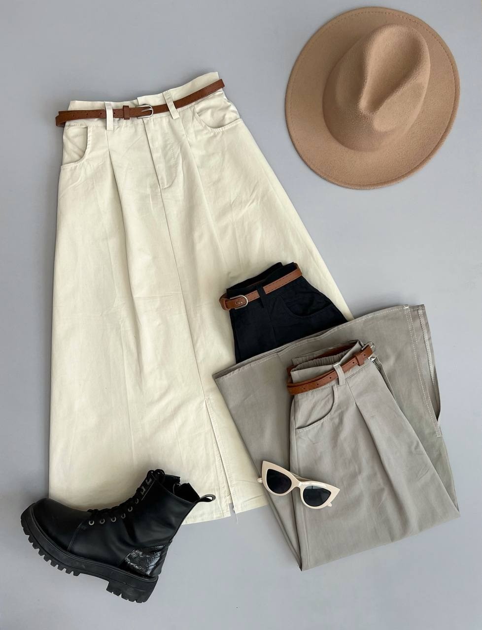 دامن کتان پیلی دار بهمراه کمربند کد 3054