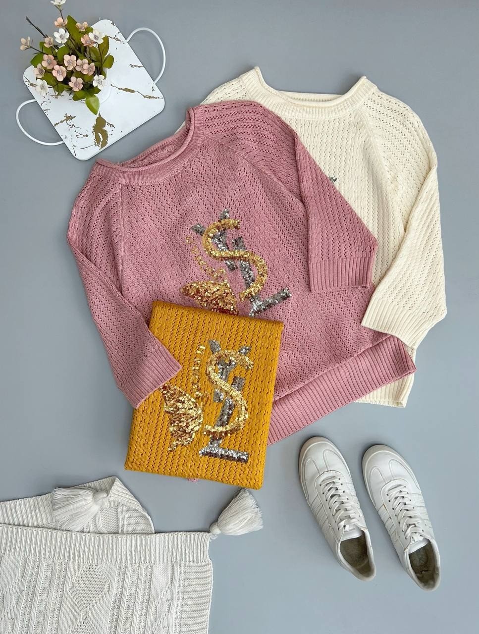 پلیور بافت پولک دوزی مدل 2 کد 3056