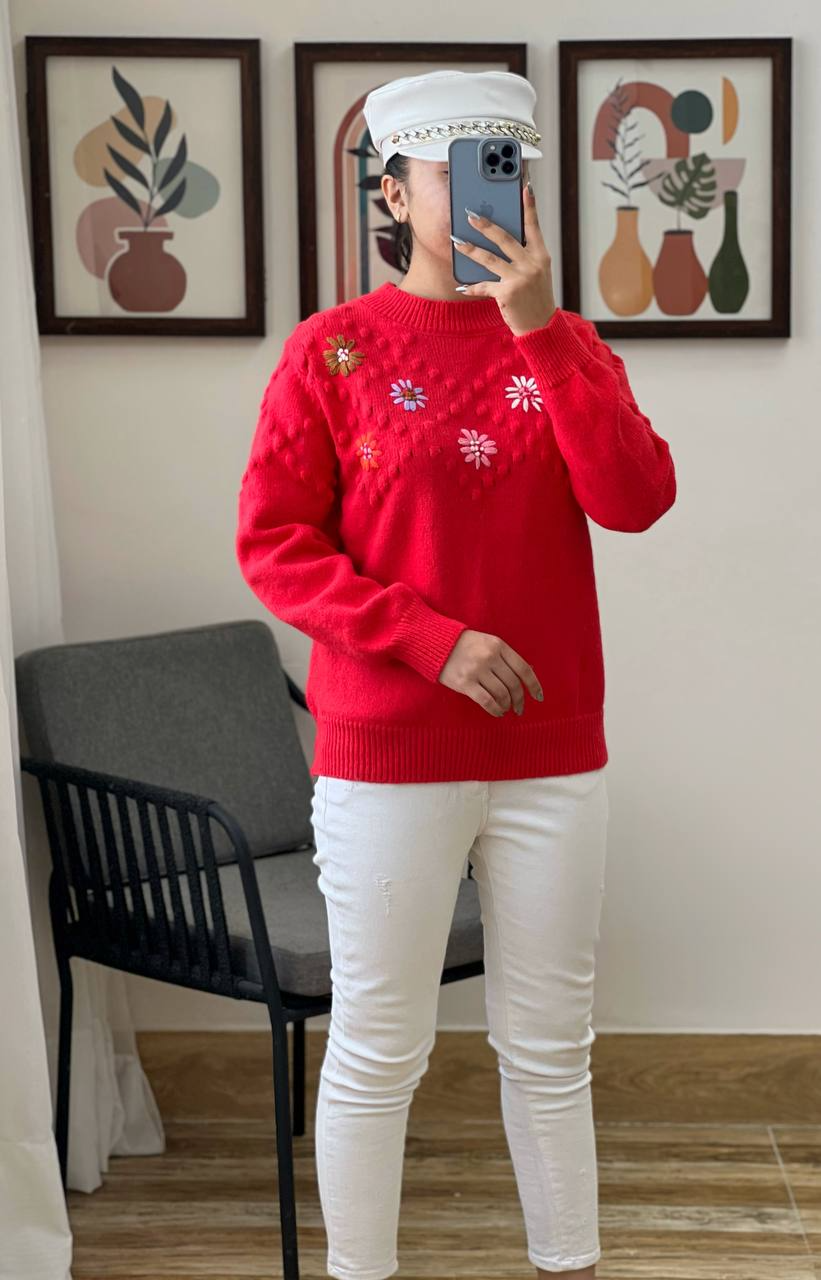 پلیور بافت گلدوزی گل برجسته کد 3065