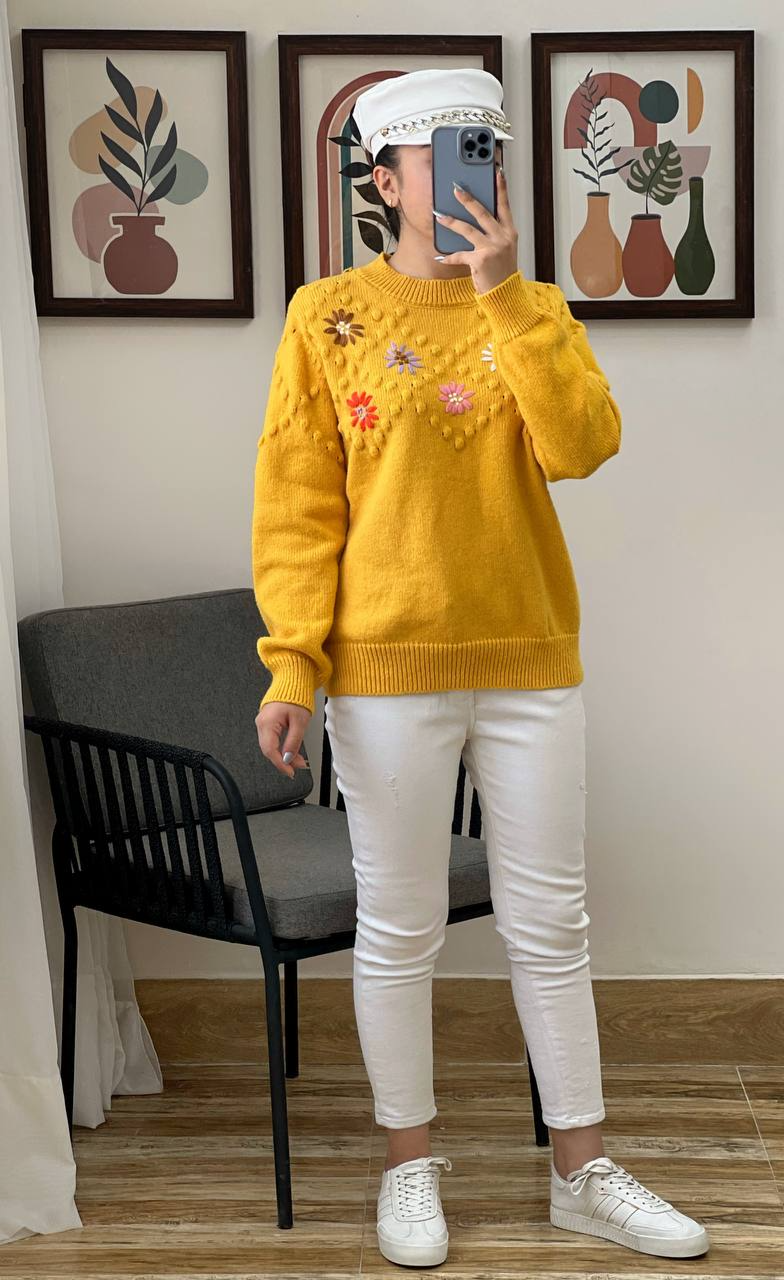 پلیور بافت گلدوزی گل برجسته کد 3065