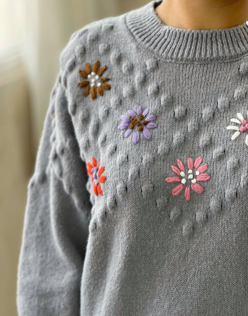 پلیور بافت گلدوزی گل برجسته کد 3065