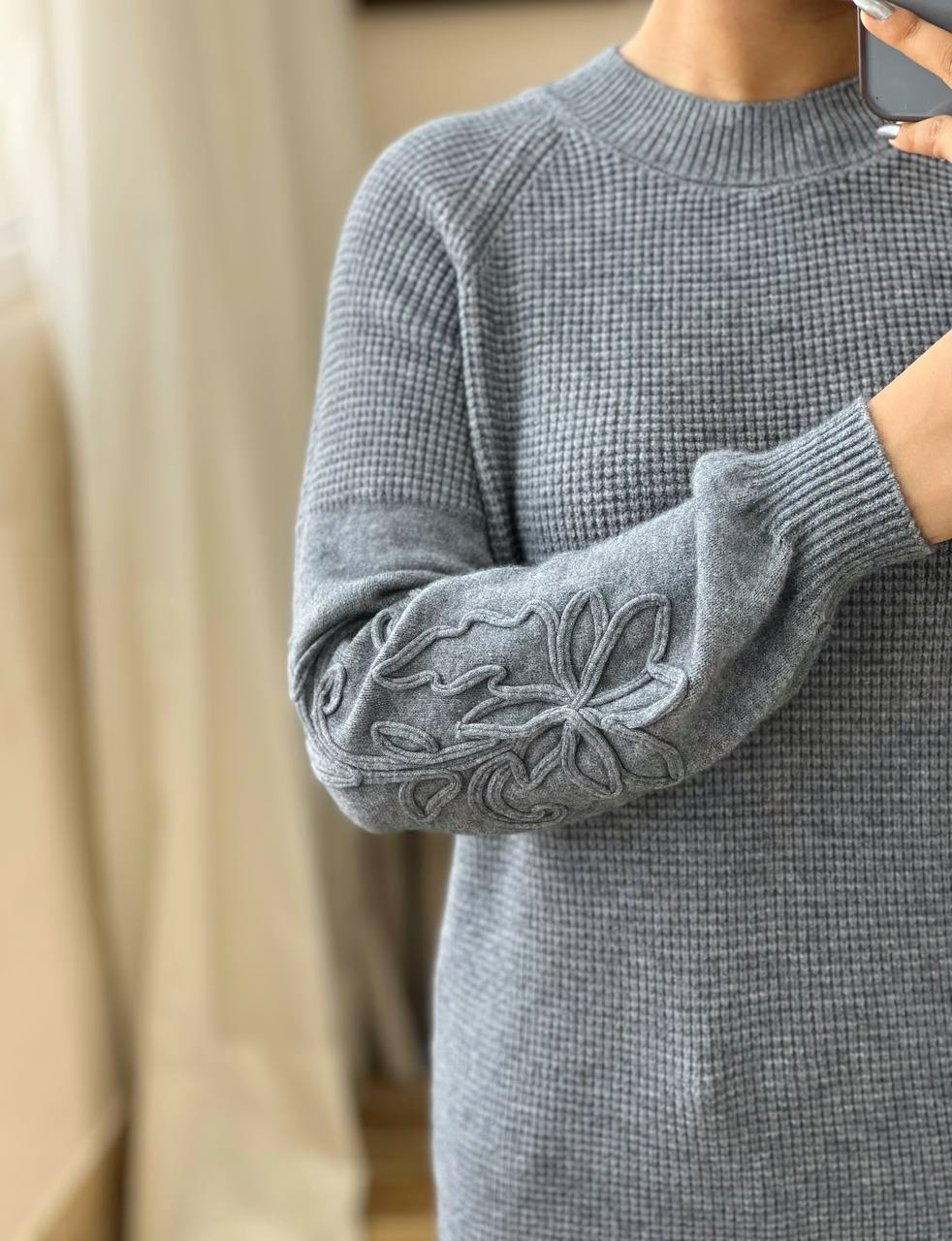 پلیور بافت آستین پف نوار دوزی کد 3066