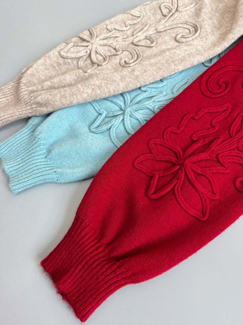 پلیور بافت آستین پف نوار دوزی کد 3066