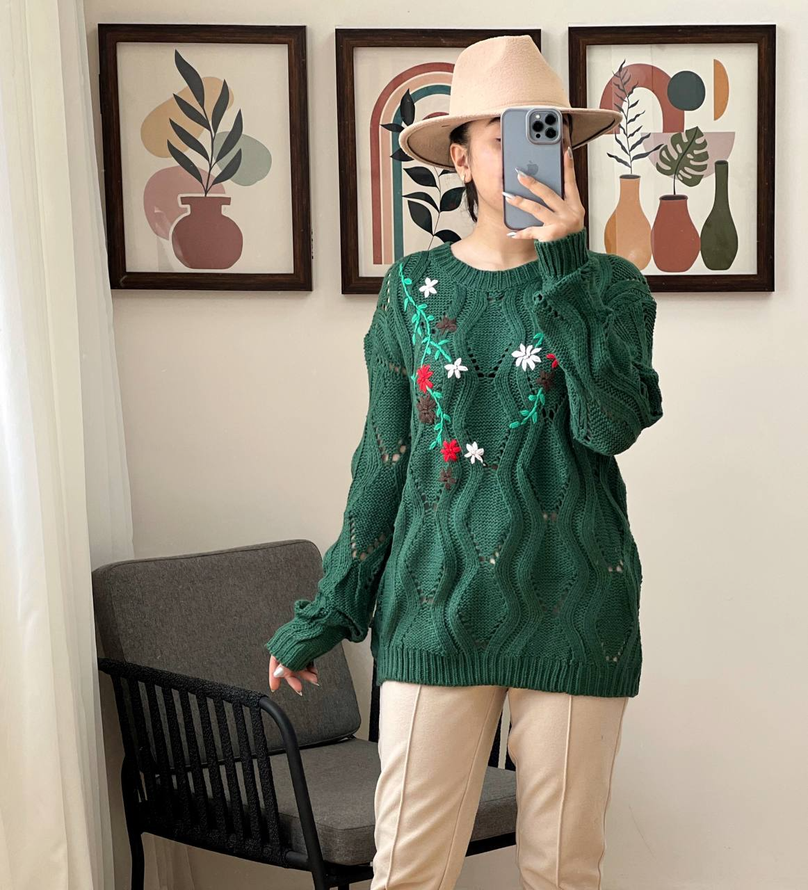 پلیور بافت بوکله گلدوزی شده کد 3069