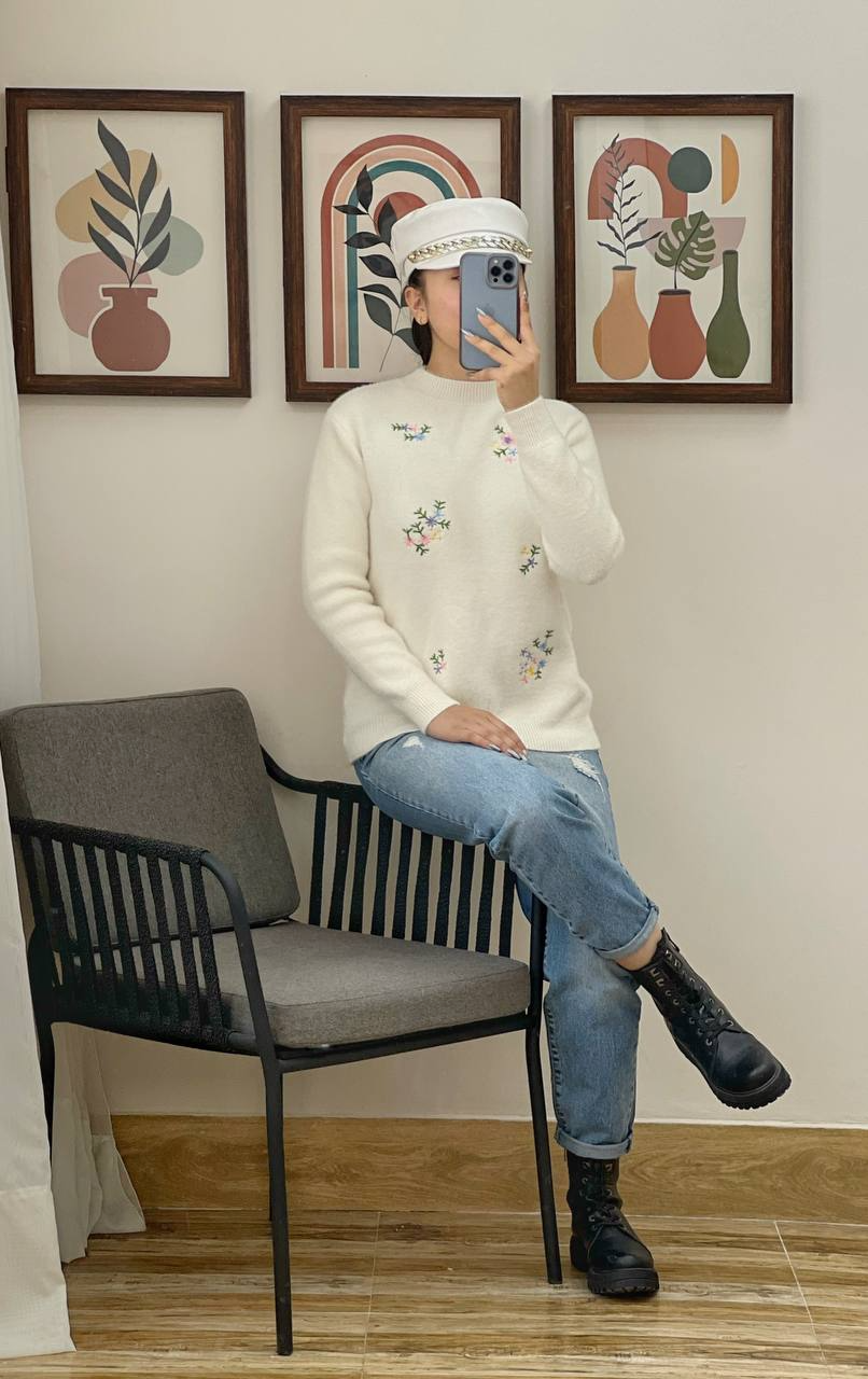 پلیور بافت موهر گلدوزی شده کد 3071