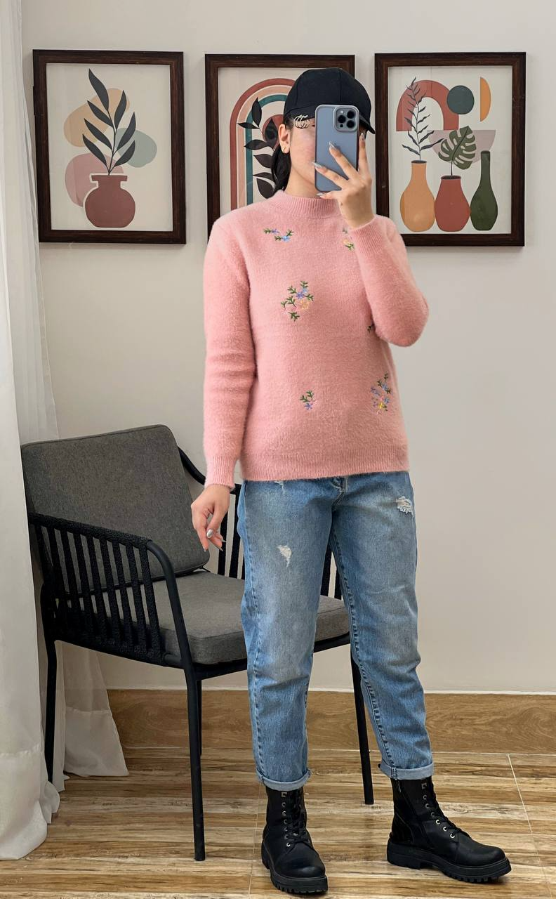 پلیور بافت موهر گلدوزی شده کد 3071