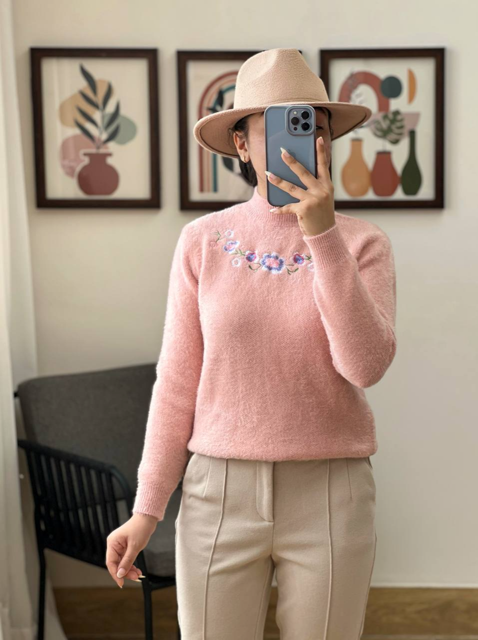 پلیور بافت موهر گلدوزی شده کد 3077