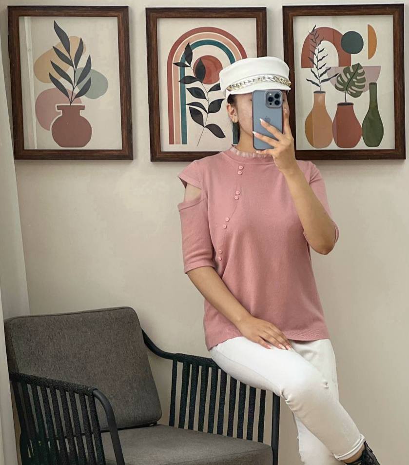 پلیور بافت سرشانه باز کد 3081