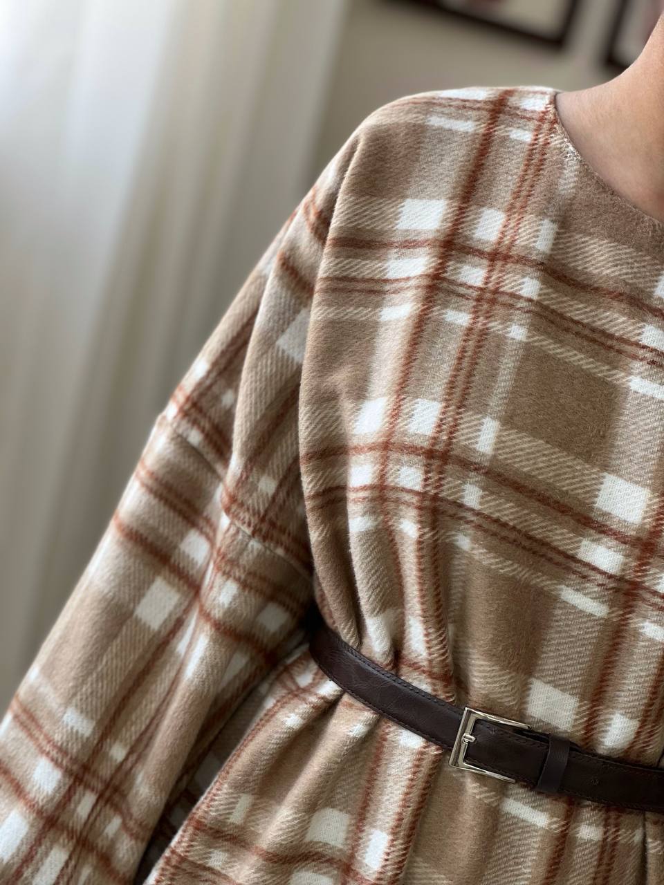 چهارخونه بلند آستین پف کد 3087