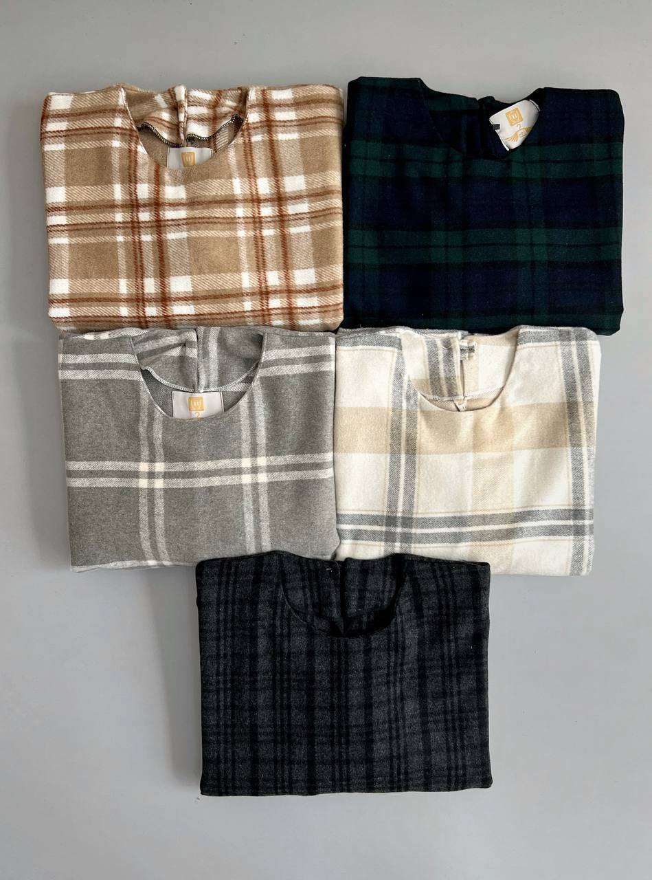 چهارخونه بلند آستین پف کد 3087