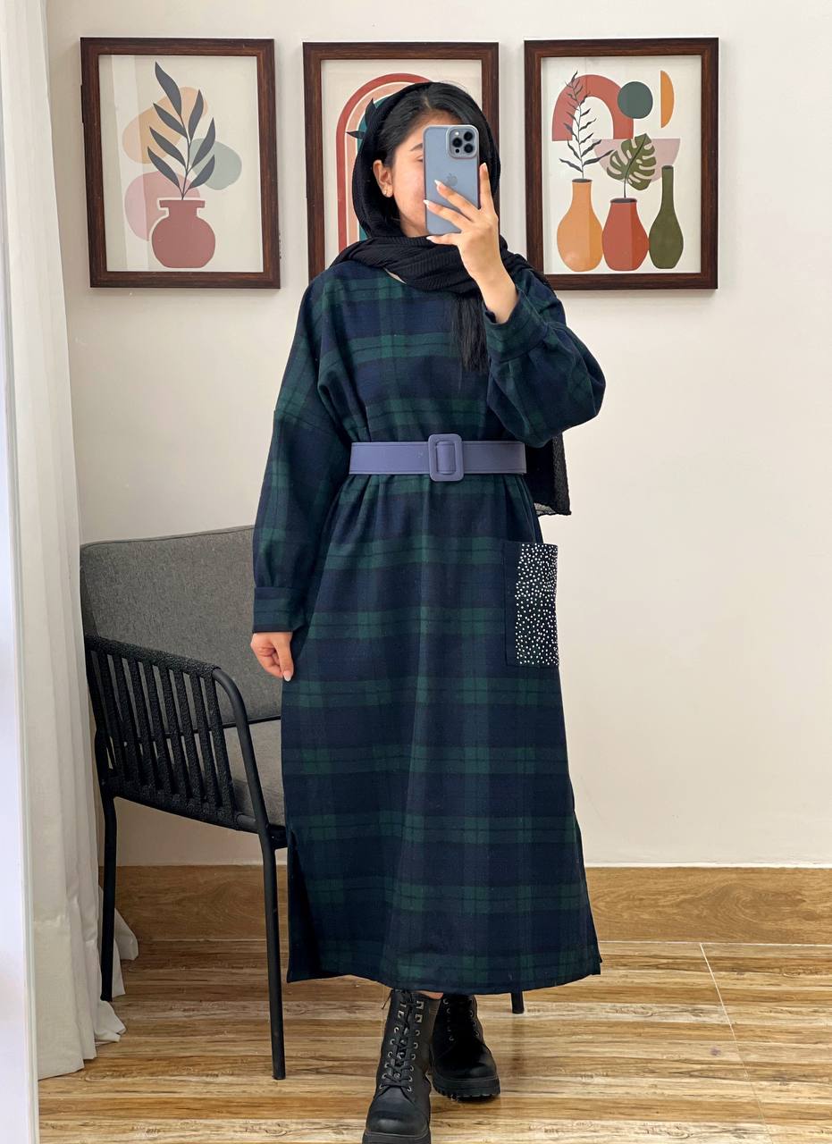 چهارخونه بلند آستین پف کد 3087