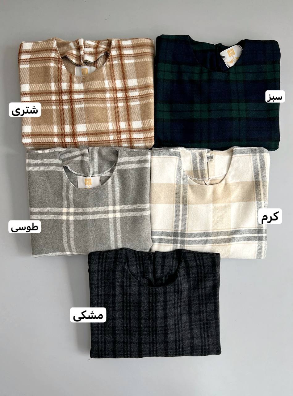 چهارخونه بلند آستین پف کد 3087