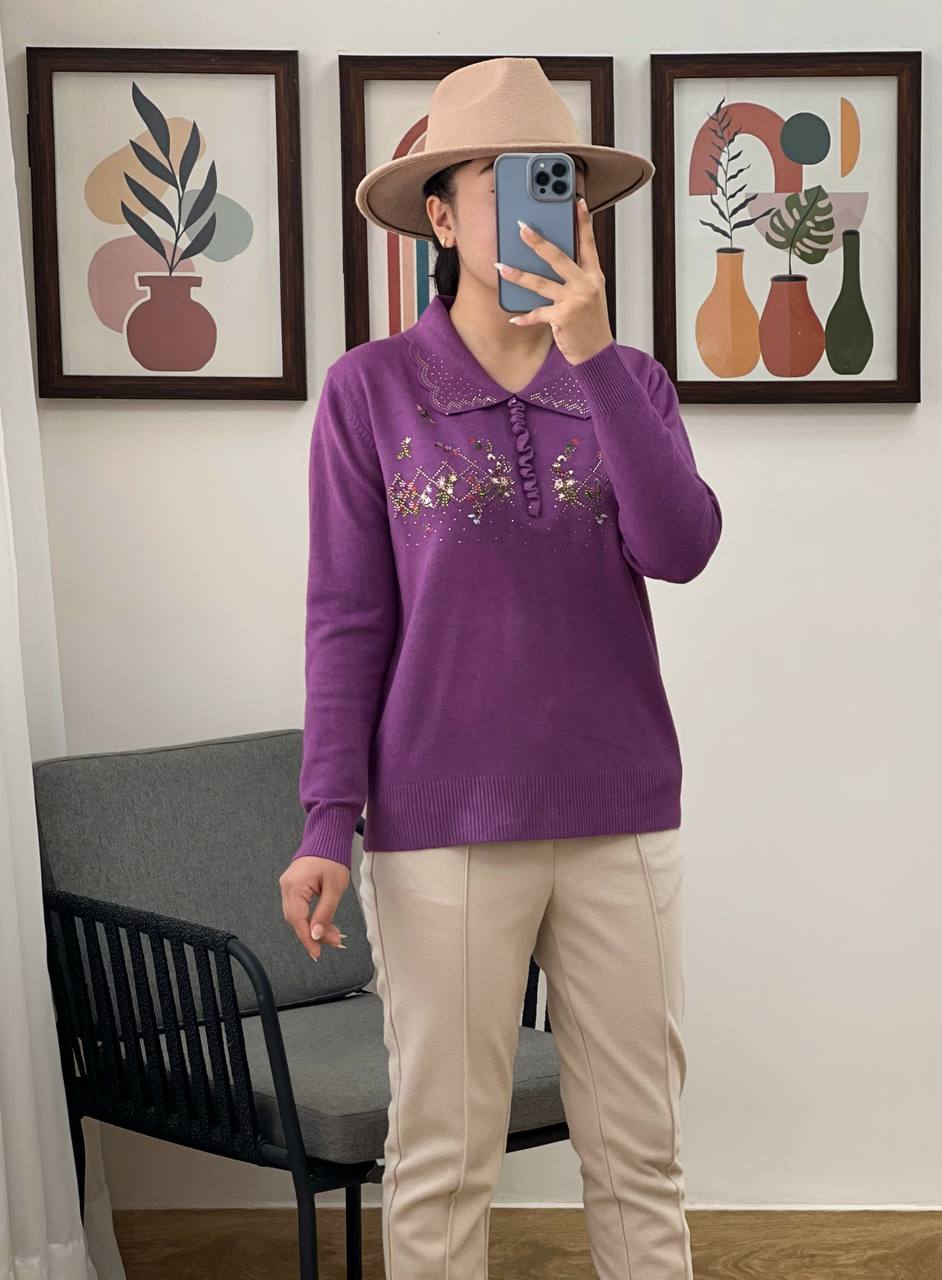 پلیور بافت گلدوزی و نگین کاری کد 3088