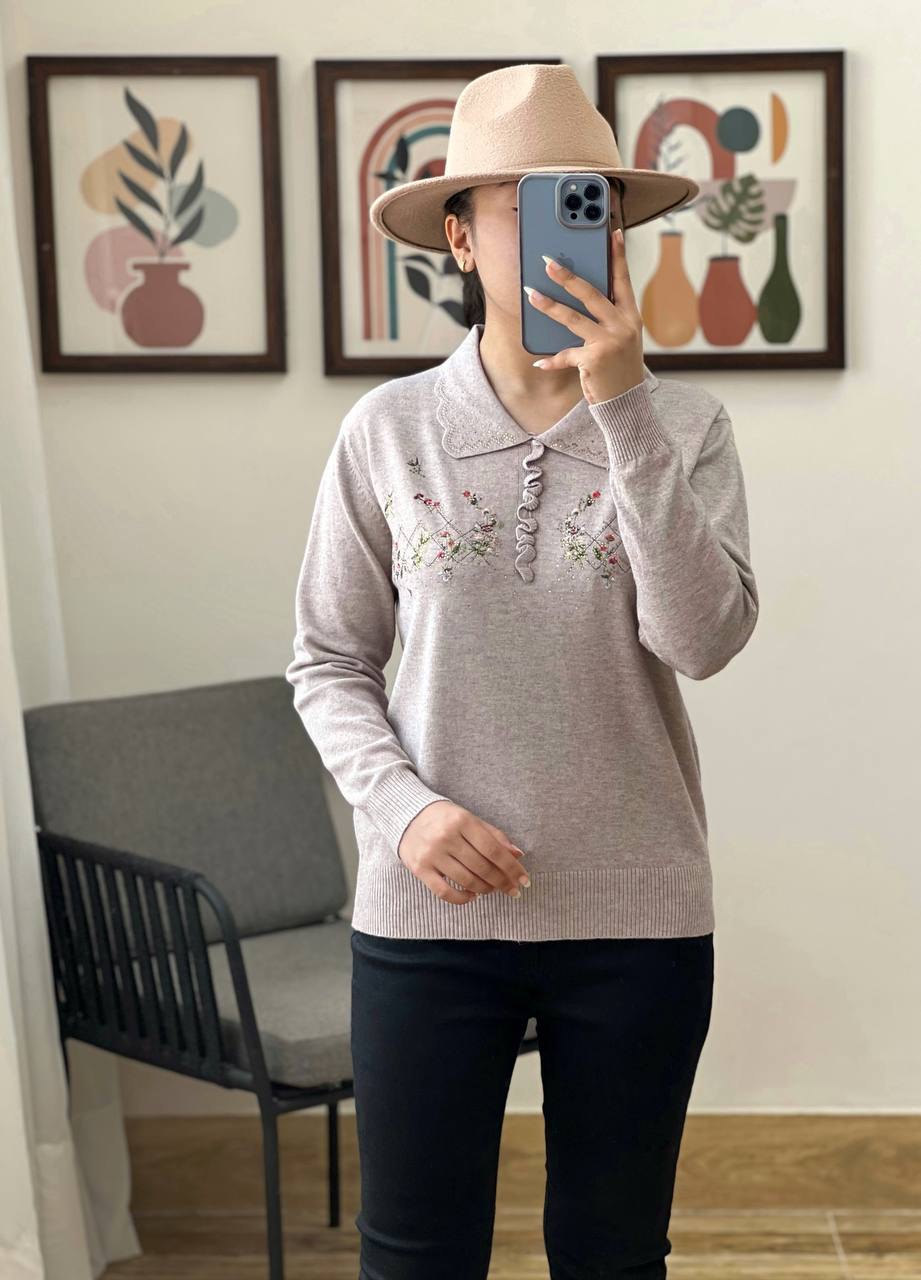 پلیور بافت گلدوزی و نگین کاری کد 3088